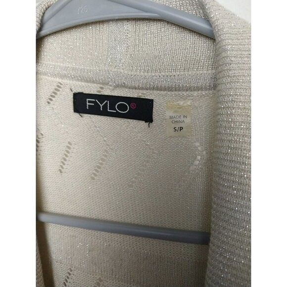 FYLO Women's Open Waterfall 3/4 Sleeve Tan Metallic Silver Accent Sweater SizeS - Picture 7 of 9